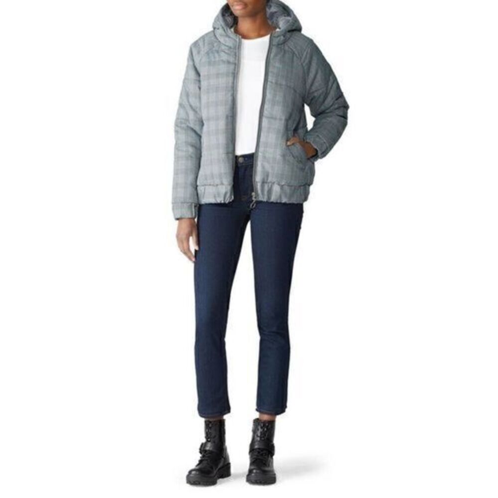 MINKPINK Grey Plaid Check Hooded Puffer Jacket XS